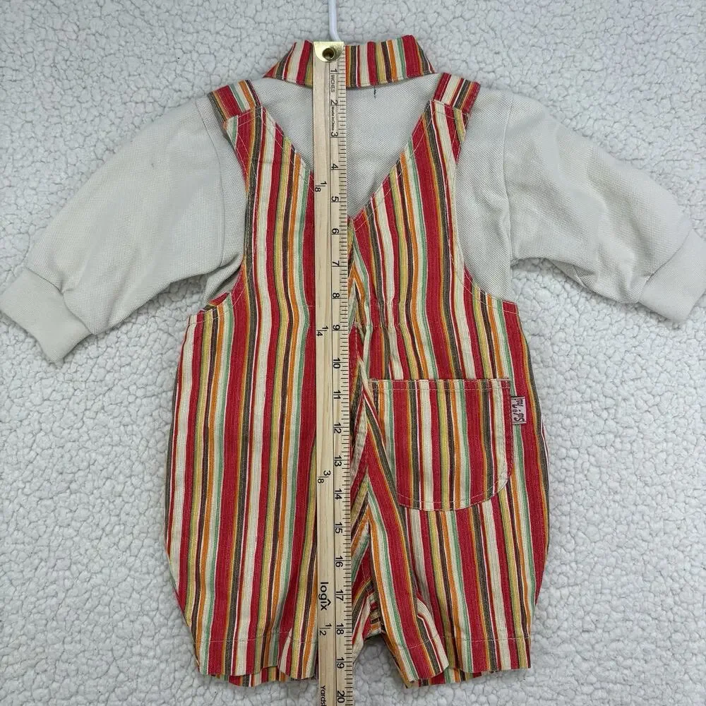 Vintage Striped‎ Hippie Boho Overalls Shortalls Set Flower Baby Girl 90s Y2K